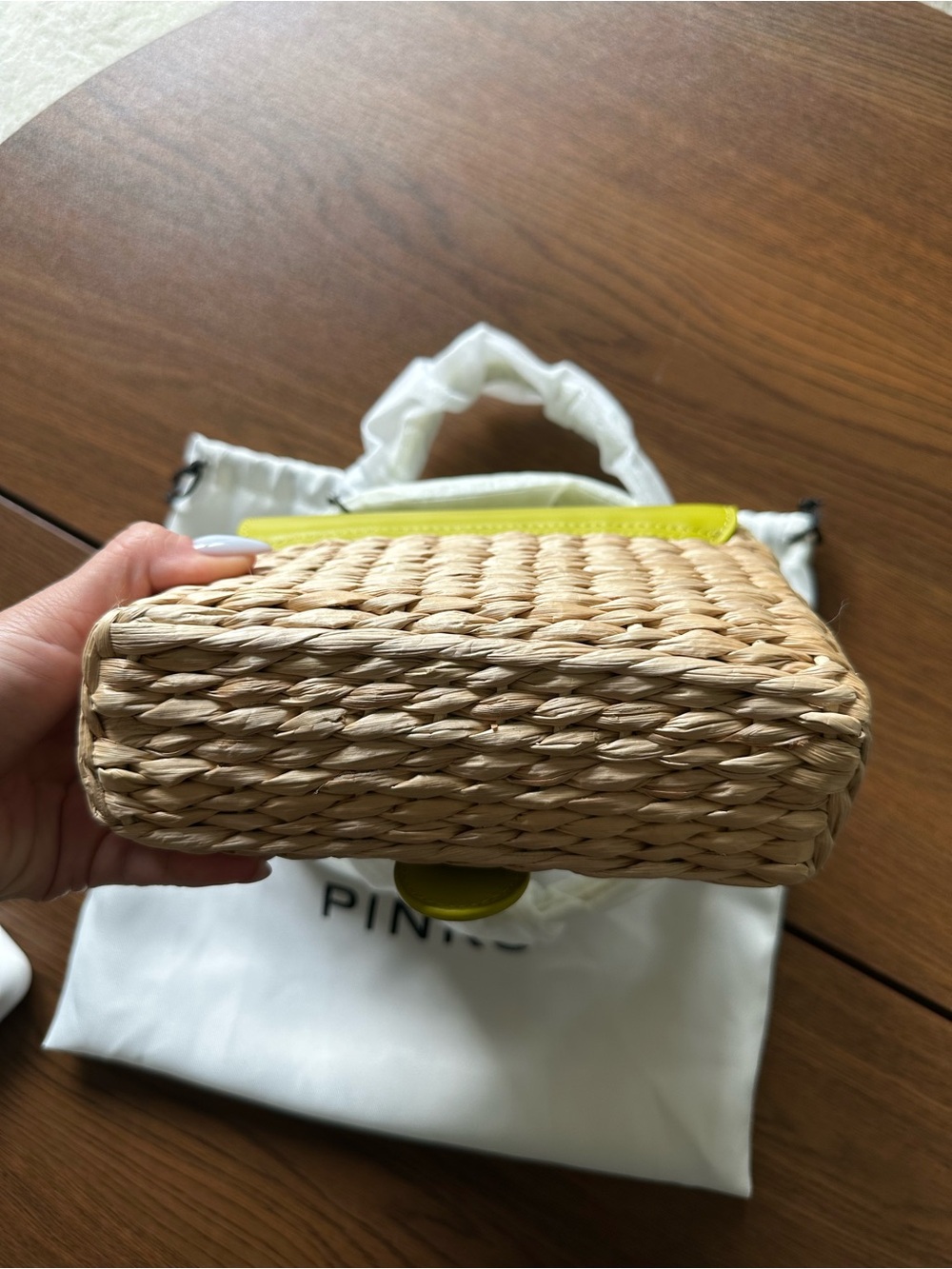 Pinko Lime Green Leather & Woven Shoulder Bag - Picture 6 of 8